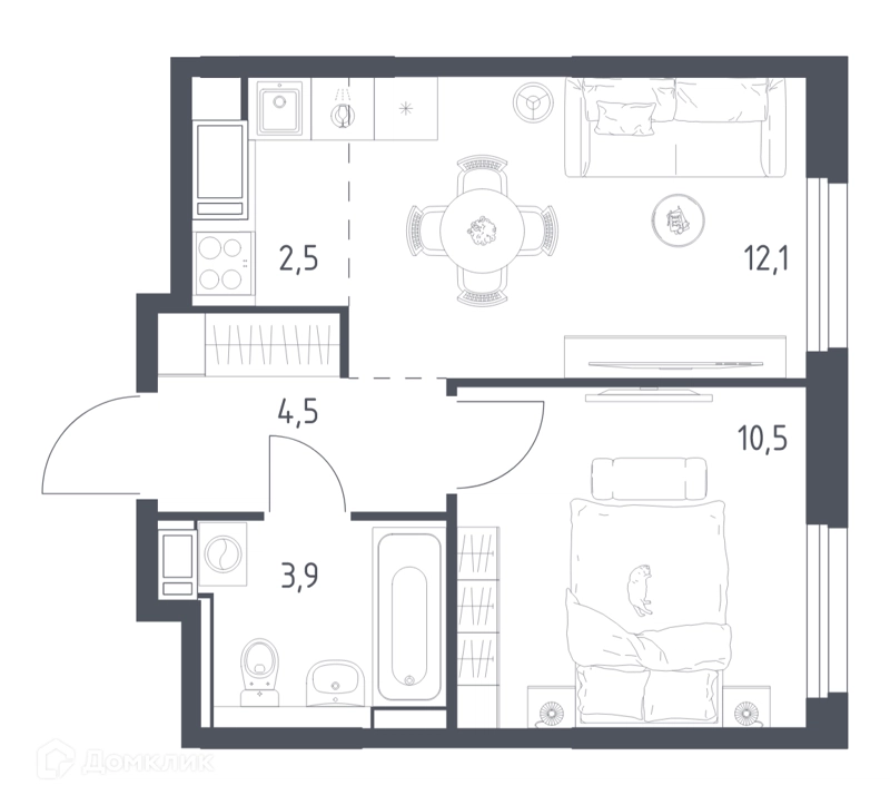 1-комнатная квартира 33.1 м² Мытищи Парк