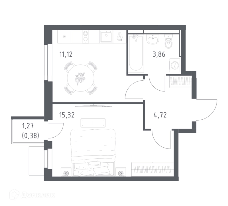 1-комнатная квартира 35.4 м² Мытищи Парк
