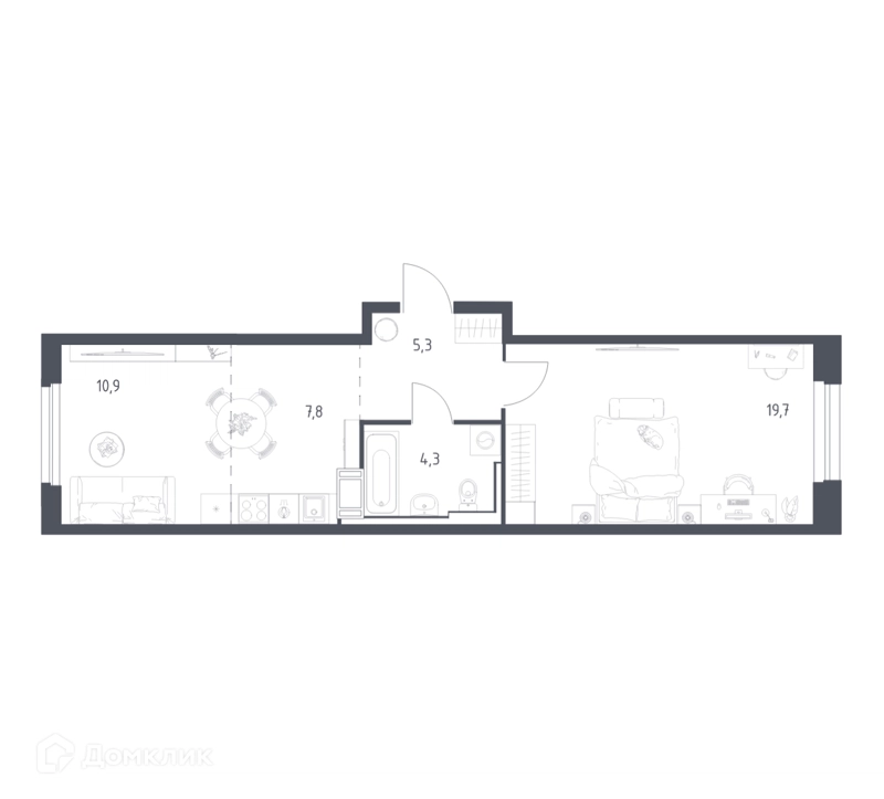 1-комнатная квартира 47.6 м² Мытищи Парк