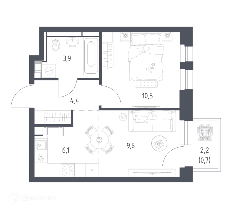 1-комнатная квартира 34.6 м² Мытищи Парк