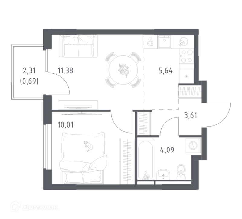 1-комнатная квартира 35.42 м² Мытищи Парк