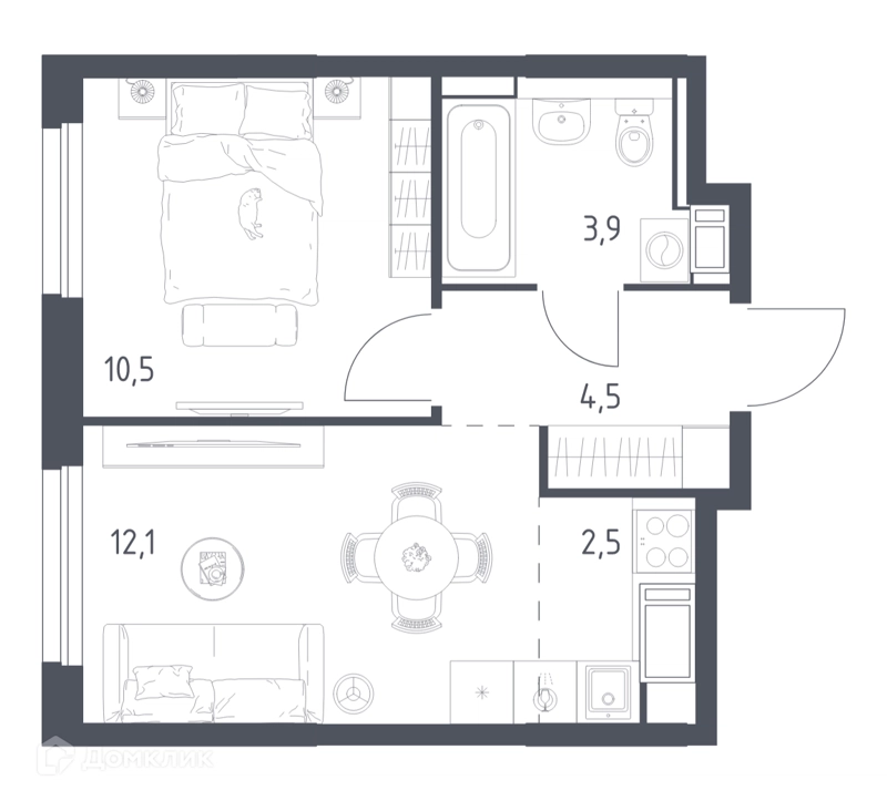 1-комнатная квартира 32.8 м² Мытищи Парк