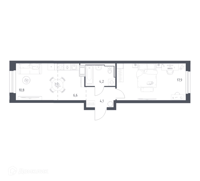 1-комнатная квартира 42.8 м² Мытищи Парк