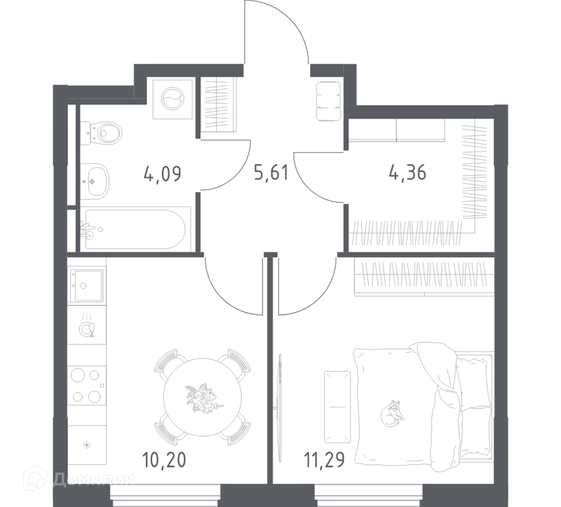 1-комнатная квартира 35.55 м² Мытищи Парк