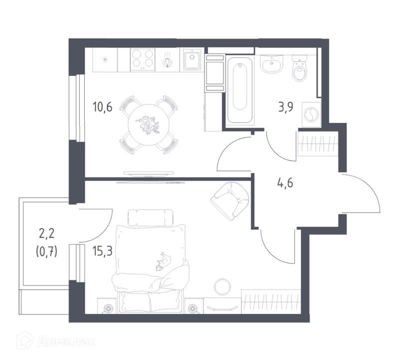 1-комнатная квартира 34.3 м² Мытищи Парк