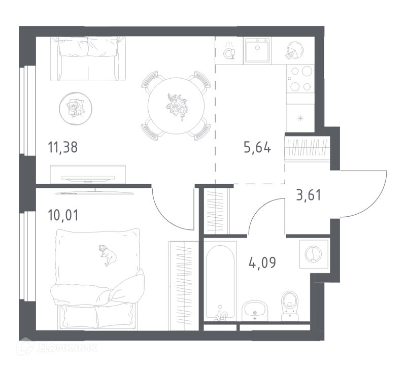 1-комнатная квартира 34.73 м² Мытищи Парк