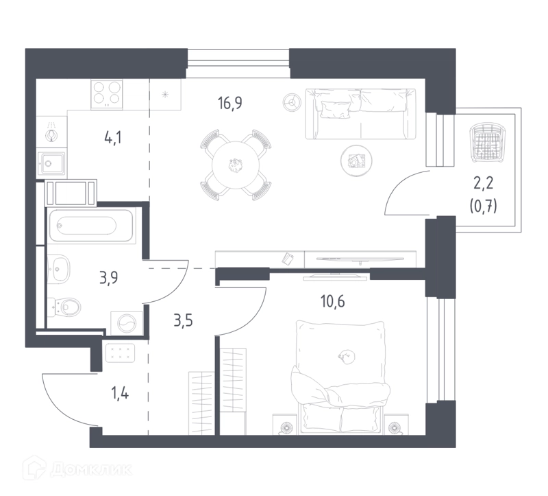 1-комнатная квартира 40.6 м² Мытищи Парк