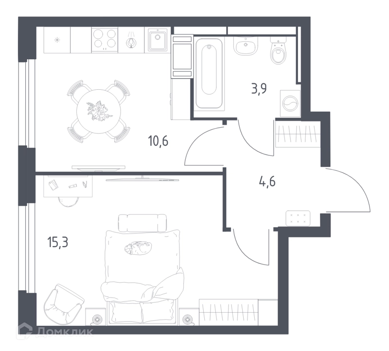1-комнатная квартира 33.6 м² Мытищи Парк