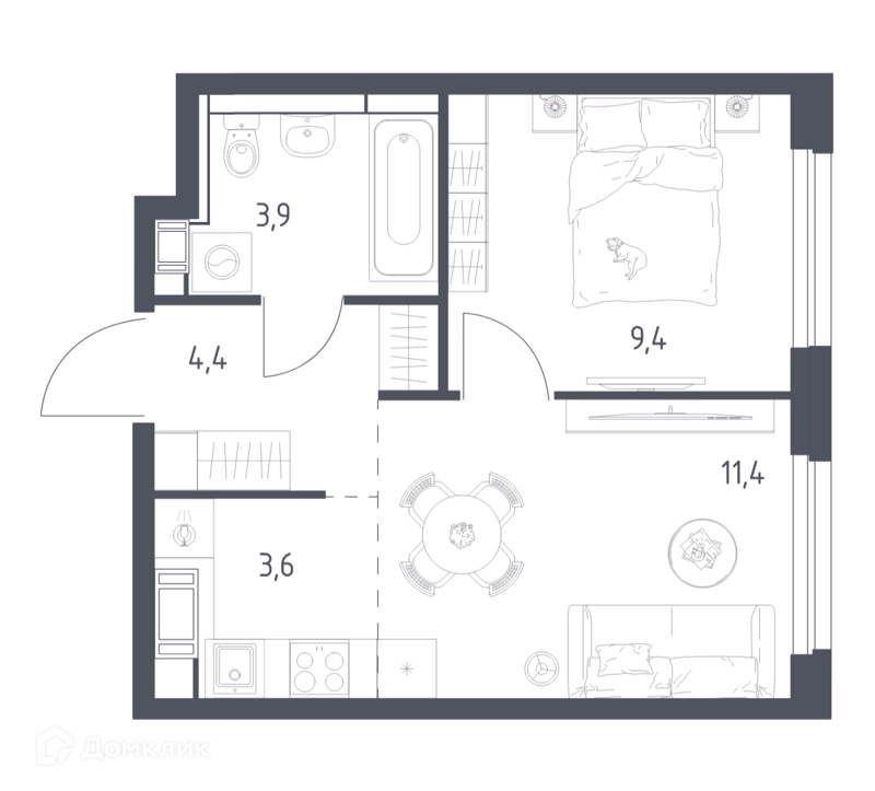 1-комнатная квартира 32.1 м² Мытищи Парк