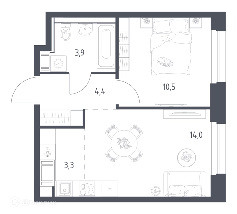 1-комнатная квартира 35.4 м² Мытищи Парк