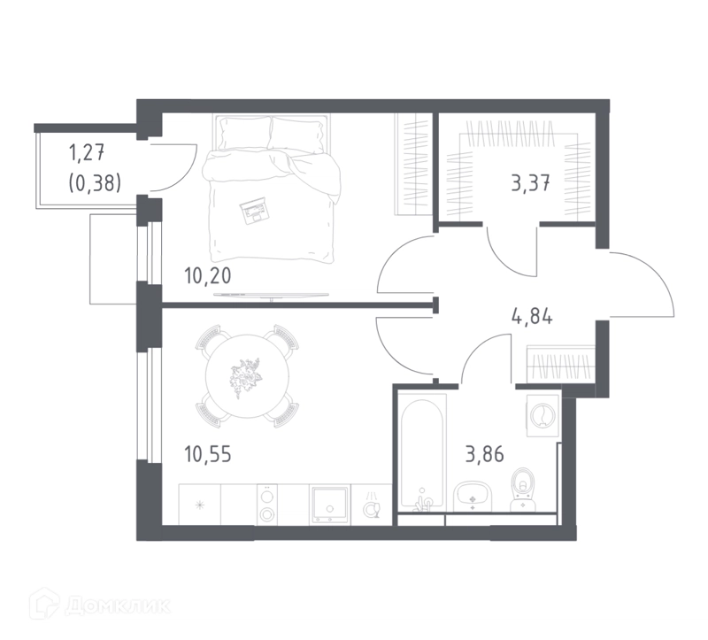 1-комнатная квартира 33.2 м² Мытищи Парк