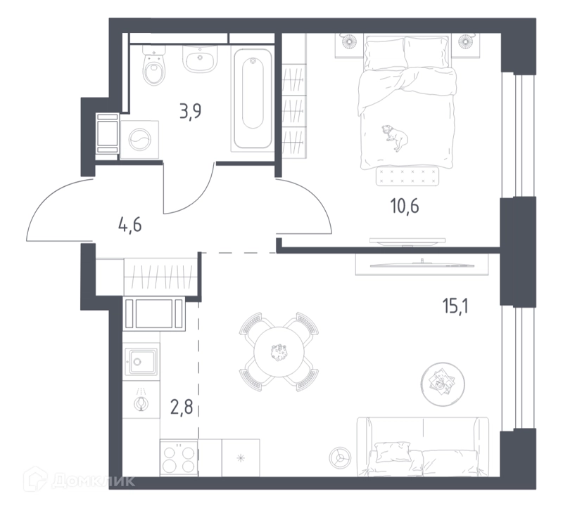 1-комнатная квартира 36.7 м² Мытищи Парк