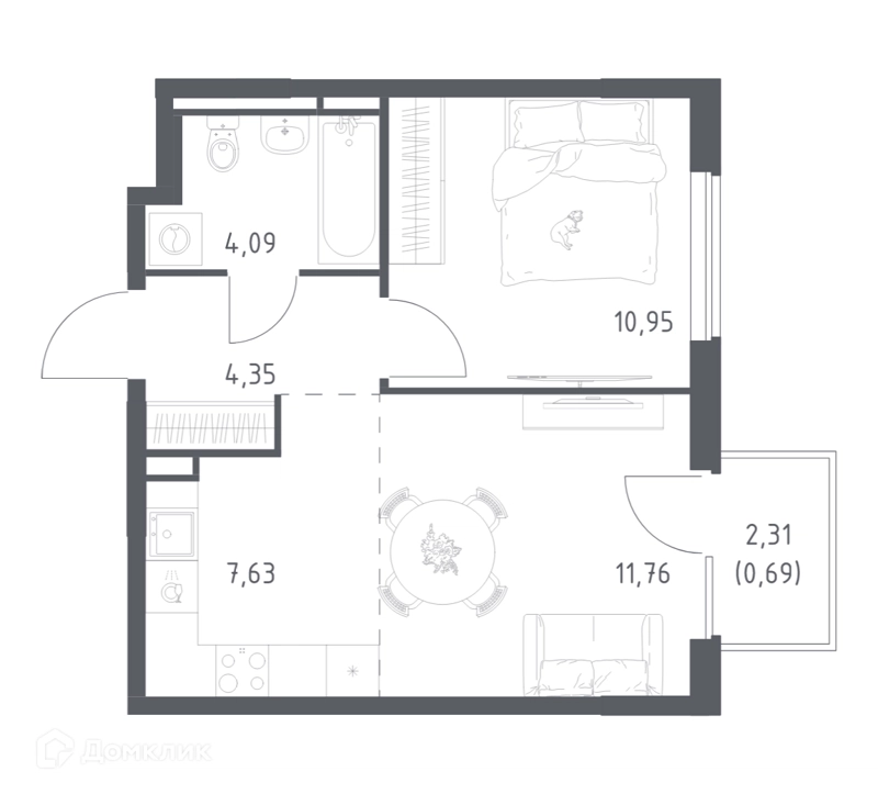 1-комнатная квартира 39.47 м² Мытищи Парк