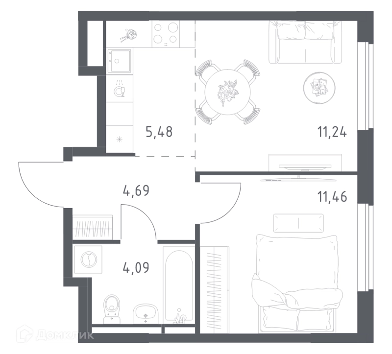 1-комнатная квартира 36.96 м² Мытищи Парк