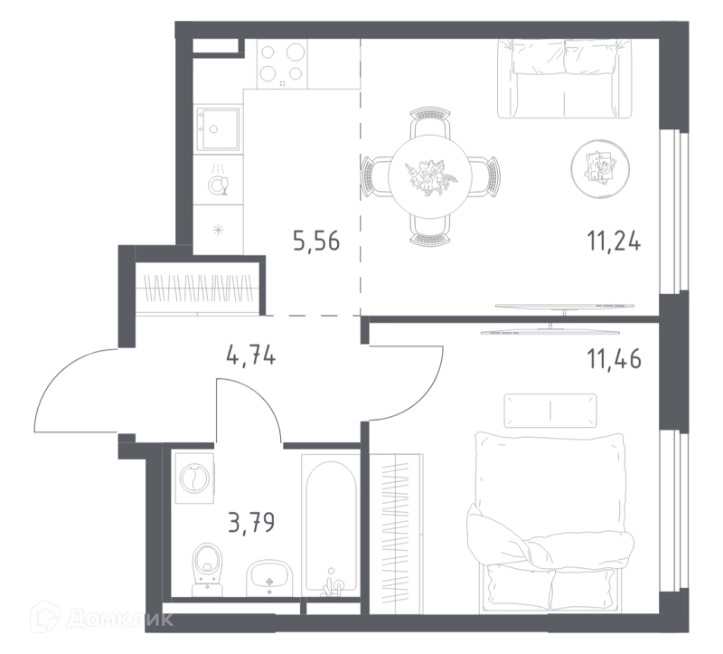 1-комнатная квартира 36.79 м² Мытищи Парк