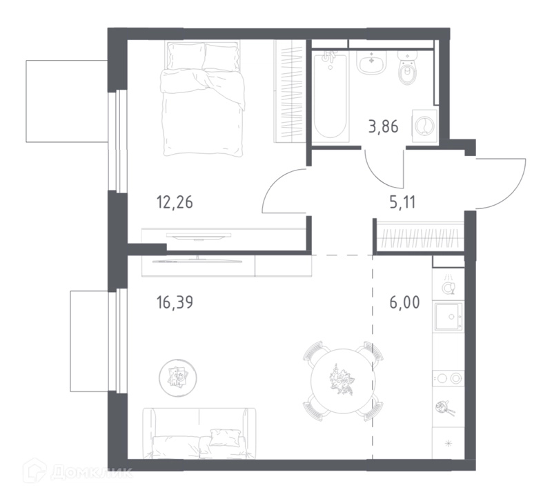 1-комнатная квартира 43.62 м² Мытищи Парк