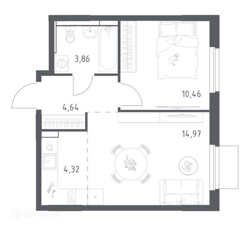 1-комнатная квартира 38.25 м² Мытищи Парк