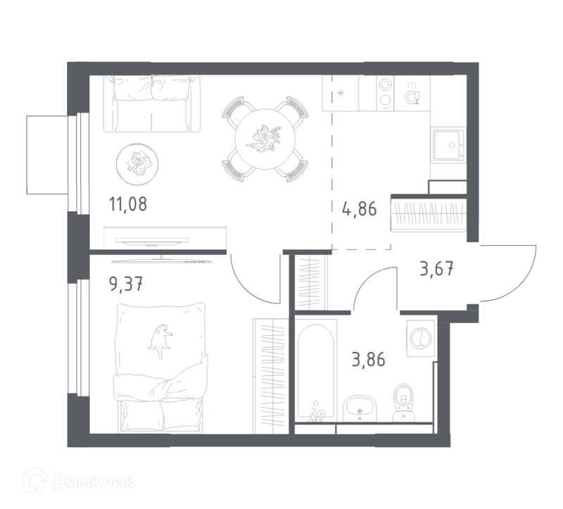 1-комнатная квартира 32.84 м² Мытищи Парк