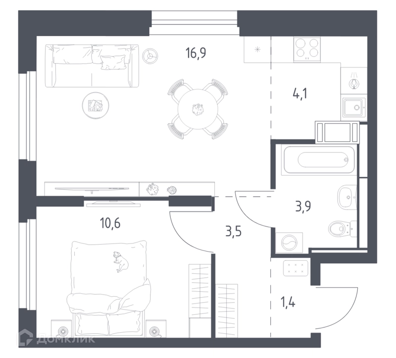 1-комнатная квартира 39.7 м² Мытищи Парк