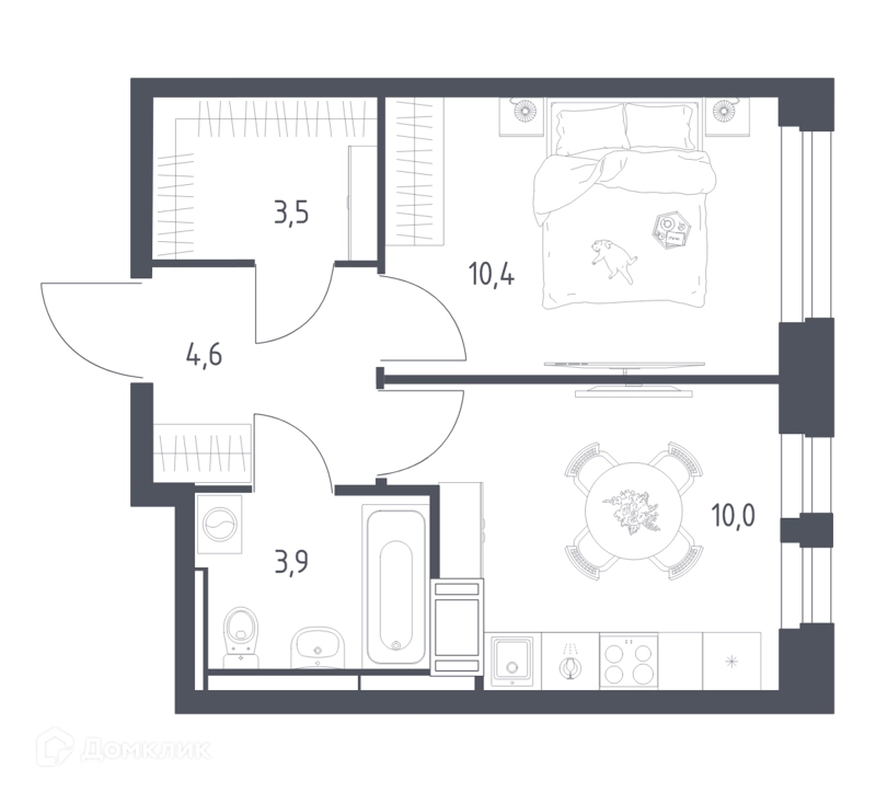 1-комнатная квартира 31.9 м² Мытищи Парк