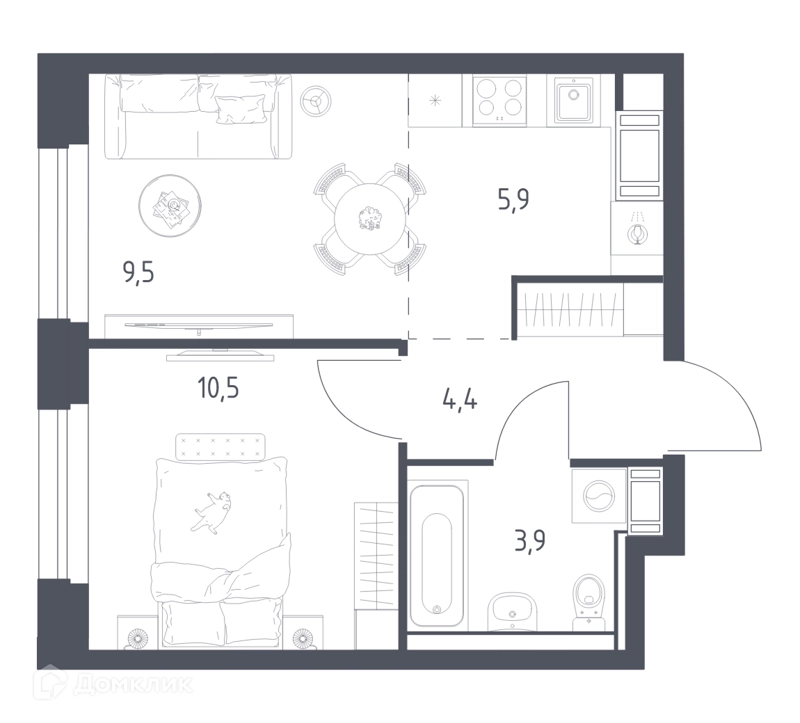 1-комнатная квартира 33.7 м² Мытищи Парк