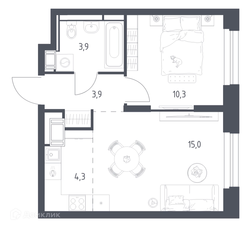 1-комнатная квартира 36.9 м² Мытищи Парк