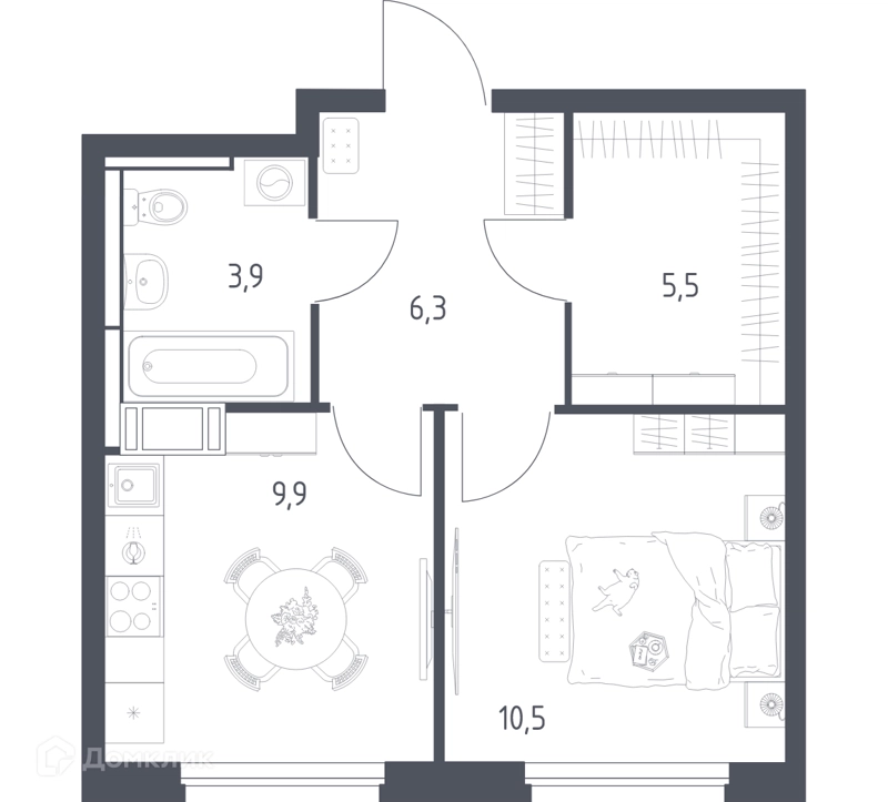 1-комнатная квартира 35.8 м² Мытищи Парк