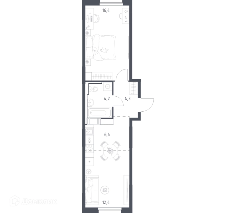 1-комнатная квартира 43.2 м² Мытищи Парк