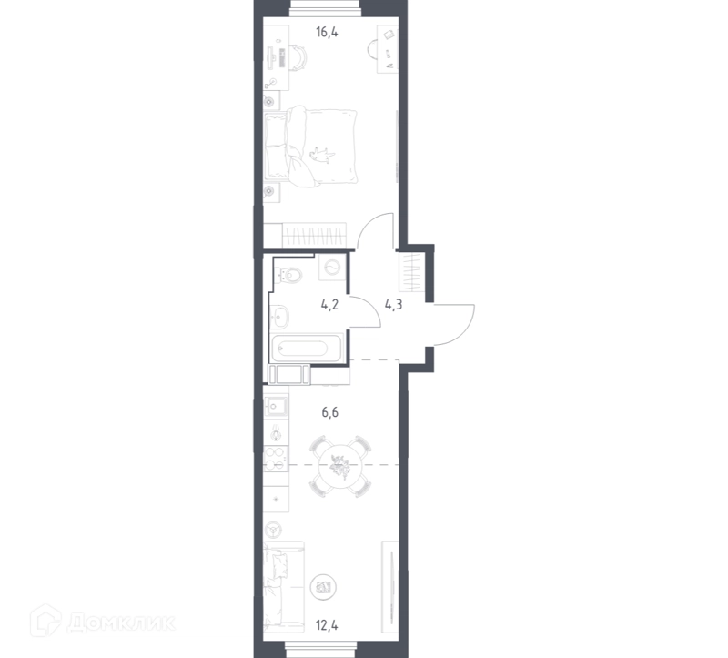 1-комнатная квартира 43.6 м² Мытищи Парк