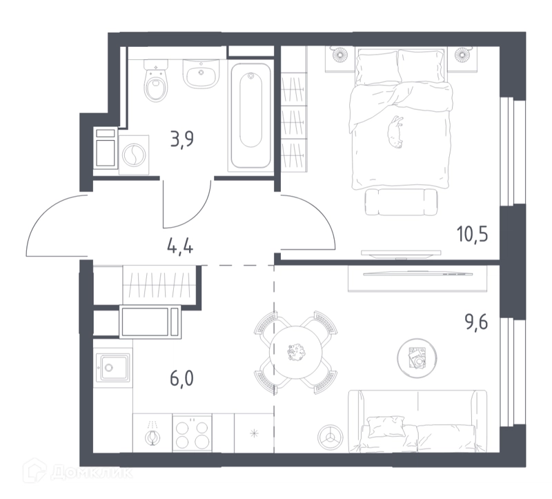 1-комнатная квартира 33.8 м² Мытищи Парк