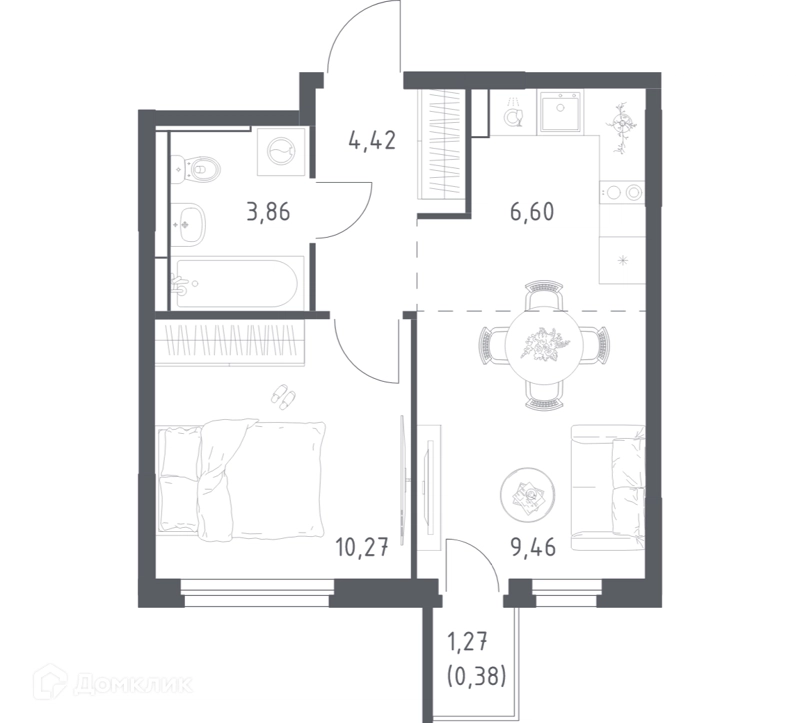 1-комнатная квартира 34.99 м² Мытищи Парк