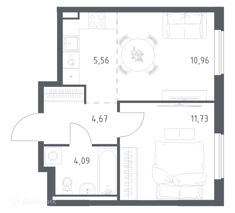 1-комнатная квартира 37.01 м² Мытищи Парк