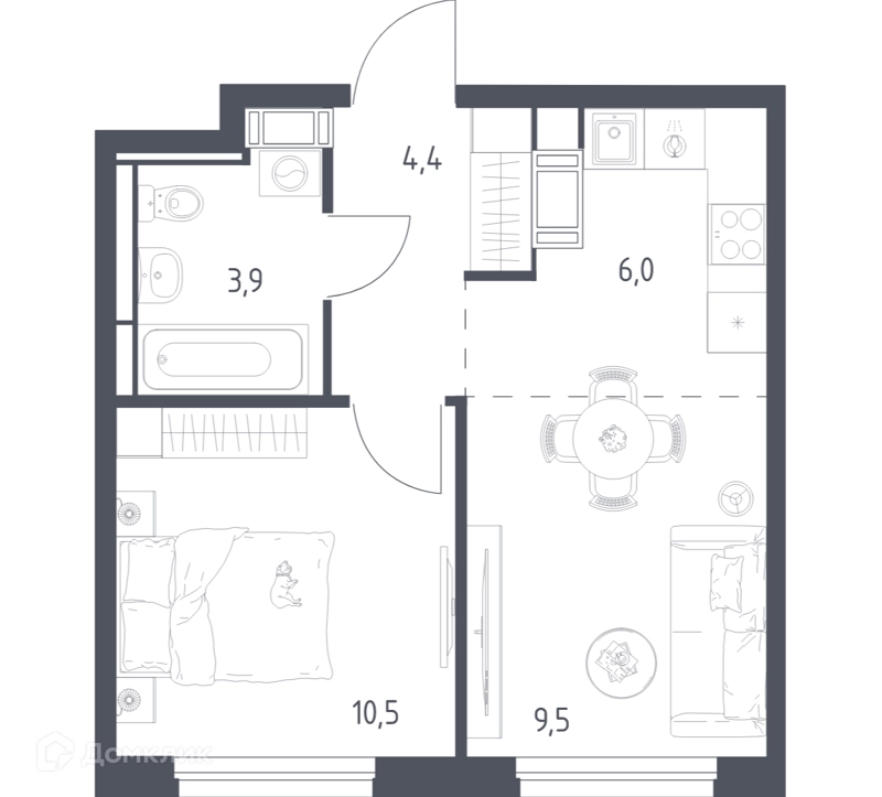 1-комнатная квартира 33.9 м² Мытищи Парк