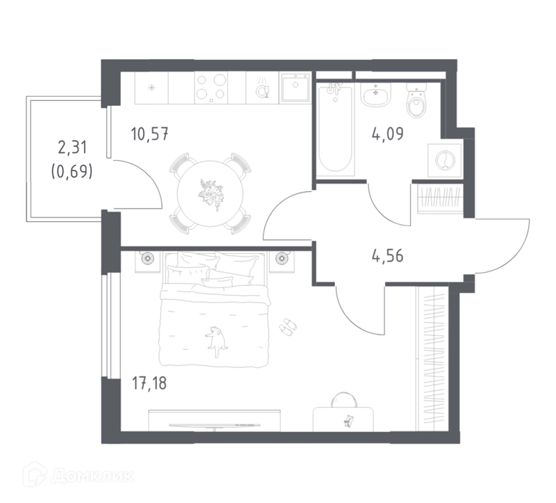 1-комнатная квартира 37.09 м² Мытищи Парк