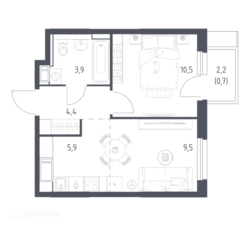 1-комнатная квартира 34.4 м² Мытищи Парк