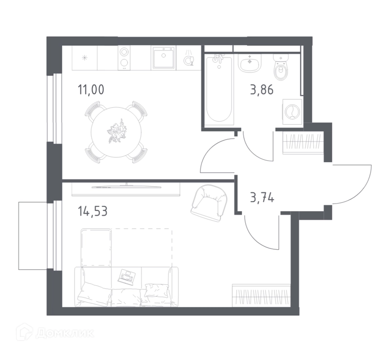 1-комнатная квартира 33.13 м² Мытищи Парк
