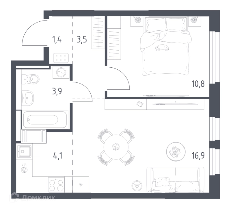 1-комнатная квартира 39.9 м² Мытищи Парк
