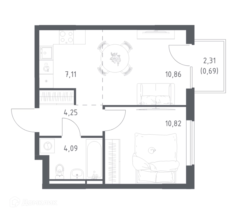 1-комнатная квартира 37.82 м² Мытищи Парк