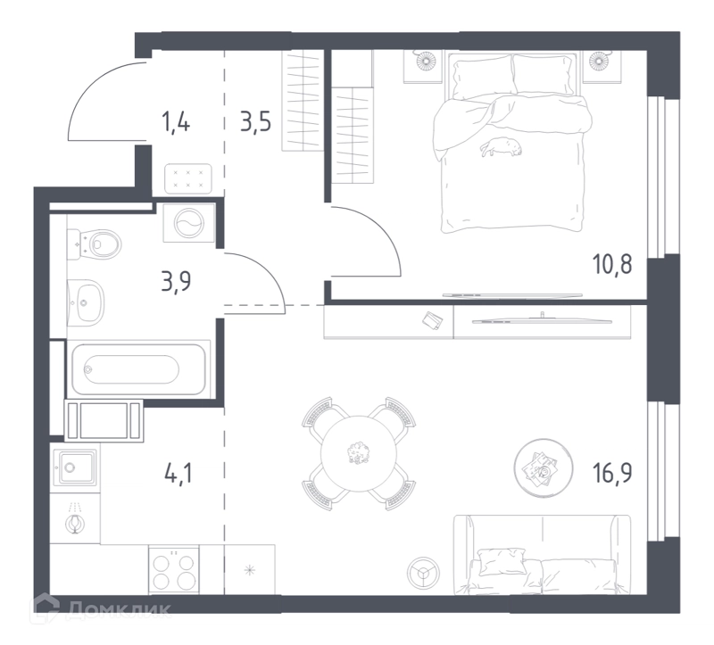 1-комнатная квартира 40.2 м² Мытищи Парк