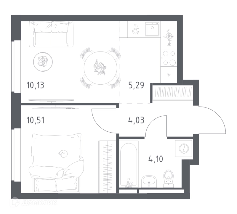 1-комнатная квартира 34.06 м² Мытищи Парк