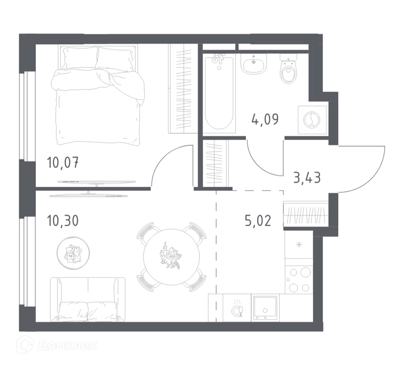 1-комнатная квартира 32.91 м² Мытищи Парк