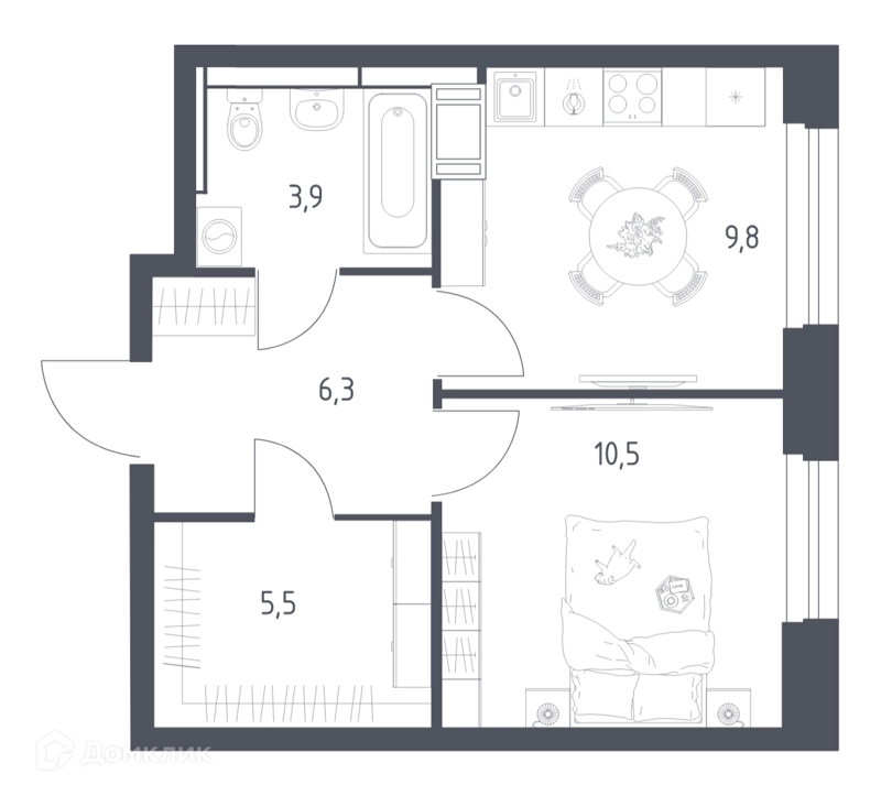 1-комнатная квартира 35.2 м² Мытищи Парк