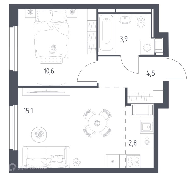 1-комнатная квартира 36.5 м² Мытищи Парк