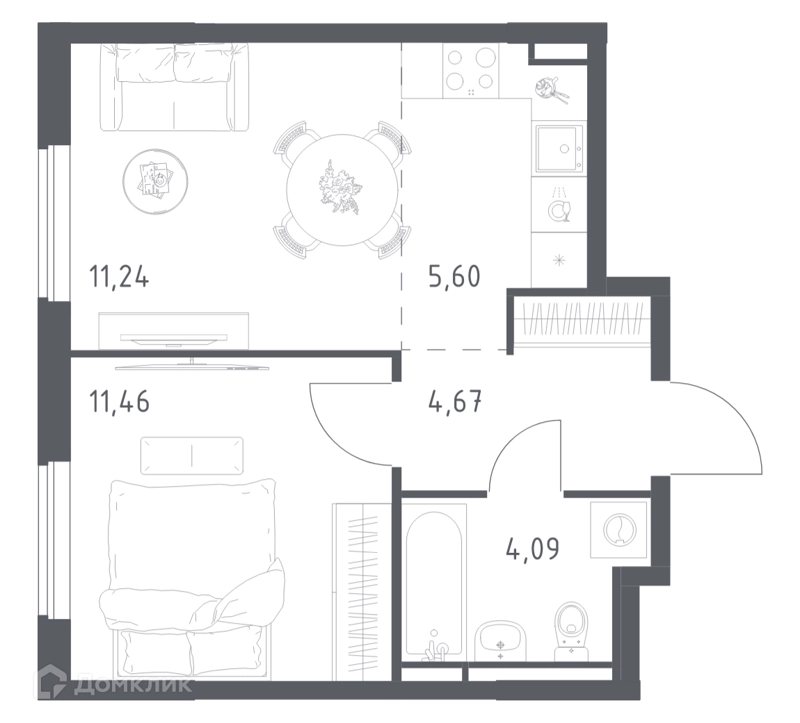 1-комнатная квартира 37.06 м² Мытищи Парк