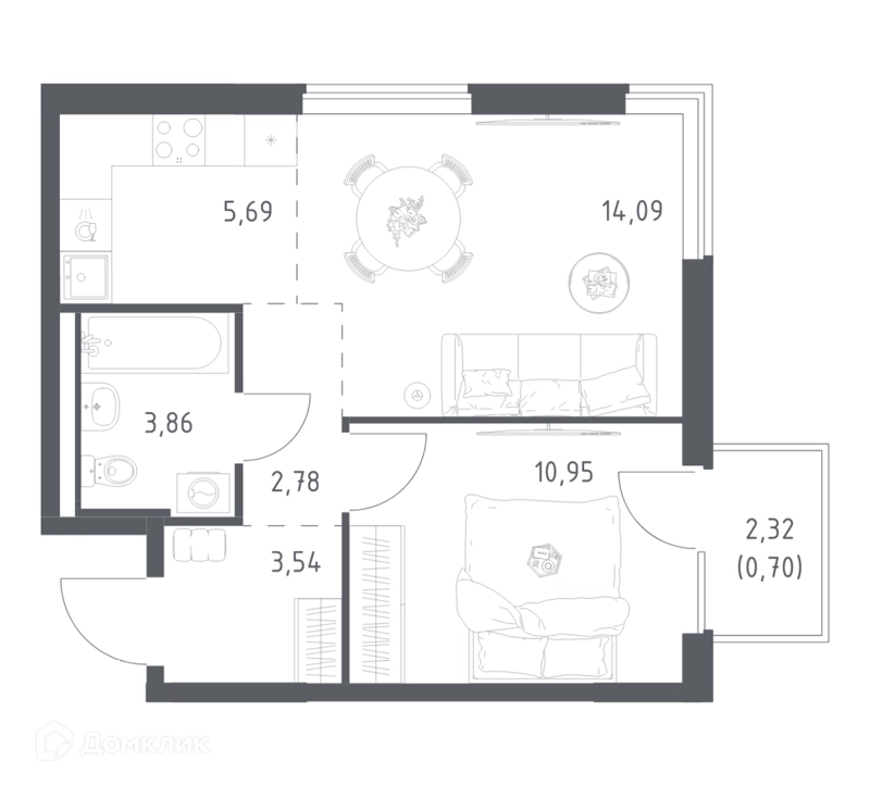 1-комнатная квартира 41.61 м² Мытищи Парк