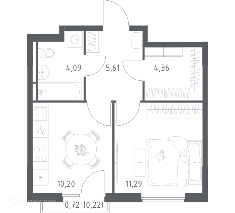 1-комнатная квартира 35.77 м² Мытищи Парк