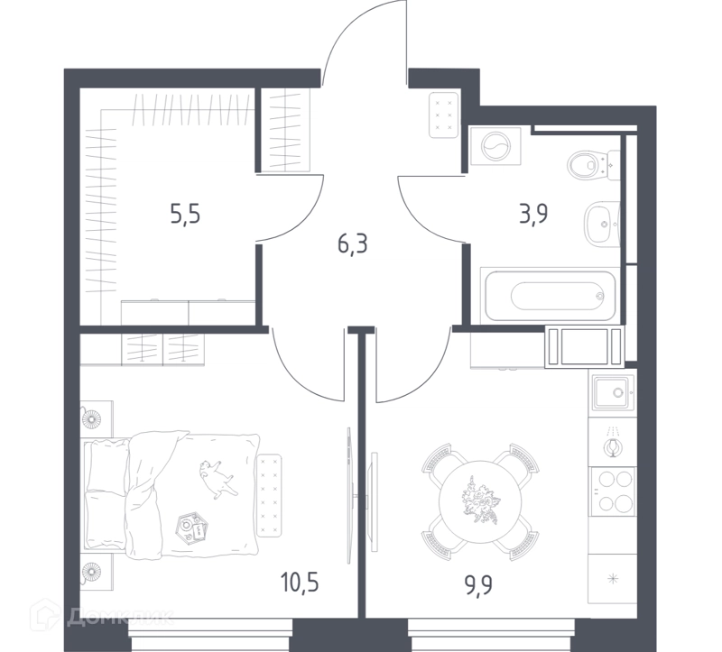 1-комнатная квартира 35.5 м² Мытищи Парк