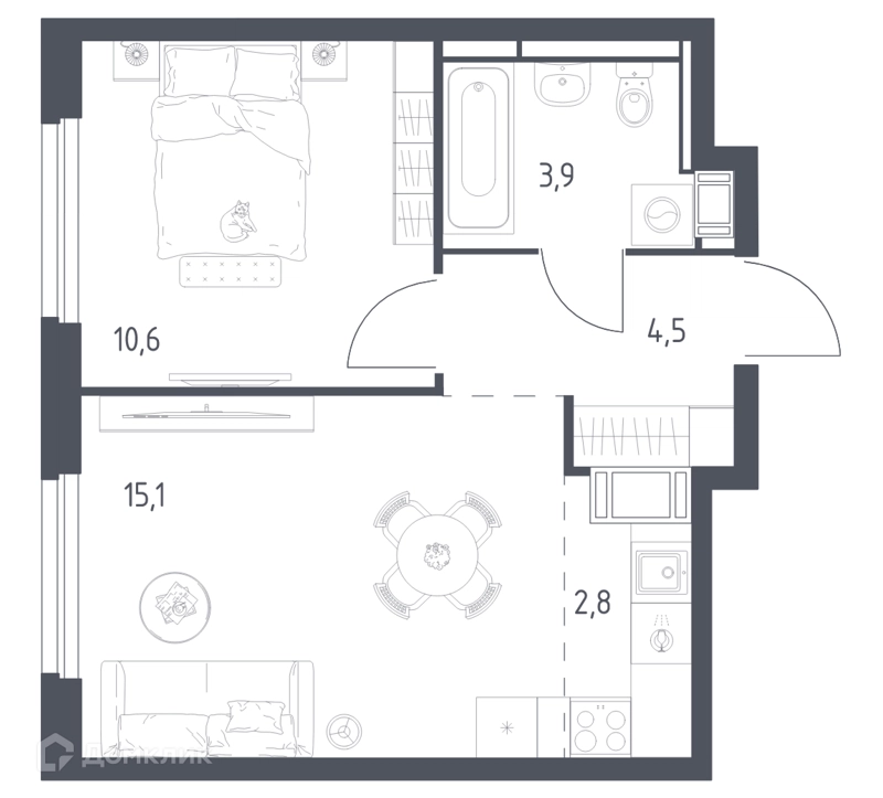 1-комнатная квартира 36.6 м² Мытищи Парк