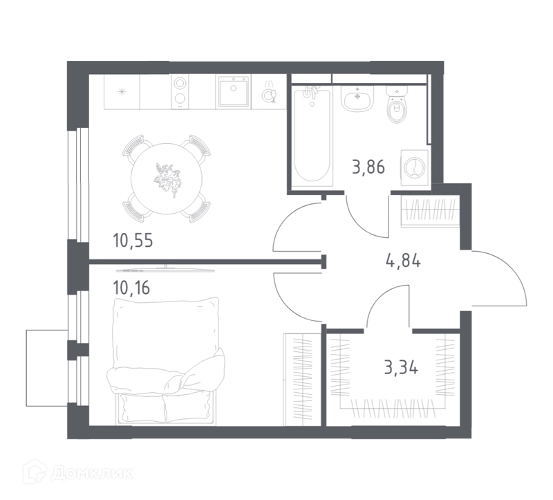 1-комнатная квартира 32.75 м² Мытищи Парк