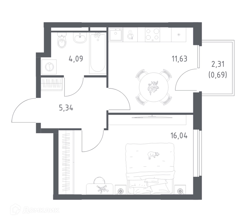 1-комнатная квартира 37.79 м² Мытищи Парк